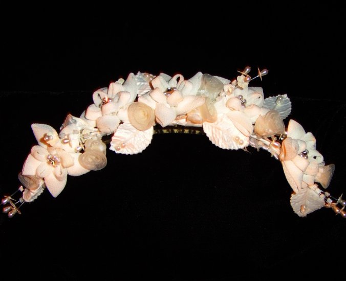 Ciara Crepe and Organza Flower Fascinator with Pearls, Sequins & Crystals