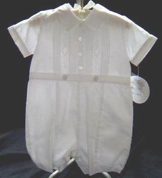 Sarah Louise Boys Cotton Short Sleeve Romper with pintucking