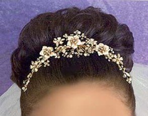 Champagne & Roses Bridal Comb in Champagn & Gold with crystal & pearls