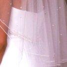 White 2 Tier Pencil Edge Fingertip Veil with Scattered Pearls, Rhinestones & Sequins