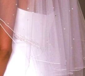 White 2 Tier Pencil Edge Fingertip Veil with Scattered Pearls, Rhinestones & Sequins
