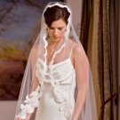 White  Chapel Length Mantilla with Alencon Lace  with custom made Keepsake Bag.