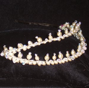 Stephana split Swarovski Pearl & Crystal Tiara by Kristina Eaton