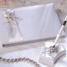 Pearl Garden Guest Book & Pen in White  with Silver & Pearl Accents