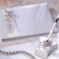 Pearl Garden Guest Book & Pen in White  with Silver & Pearl Accents