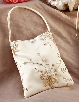 Champagne Bow Bridal Purse in Ivory with Champagne Embroidery