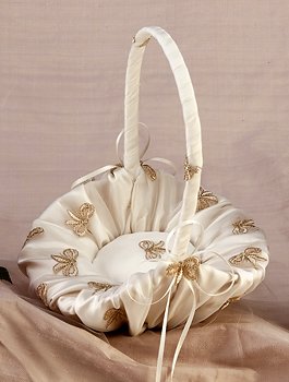Champagne Bow Flower Girl Basket with Free Silk Rose Petals