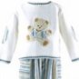 Sarah Louise Sweater and Pant Set in Ivory , Blues & Tan with Bear Applique