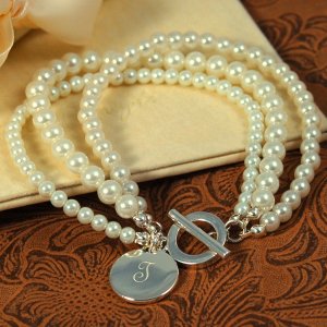Elegant Moments Ivory Multi-strand Pearl & Silver Personalized Bracelet