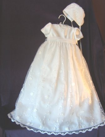 Sarah Louise White Embroidered Organza & Satin Christening Gown & Bonnet #127