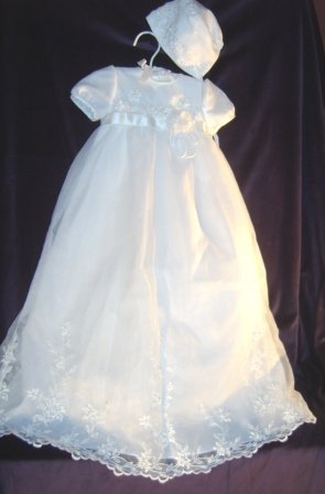 Organza and Italian Satin Beaded Christening Gown by Designer Sarah ...