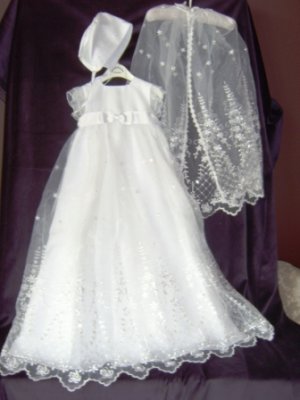 Sarah Louise White Embroidered & Beaded Christening Gown,Cape & Bonnet #120 in White