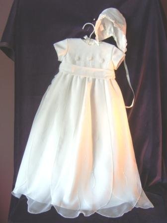 Sarah Louise White Rose Bodice w/Petal Hem Christening Gown & Bonnet #137