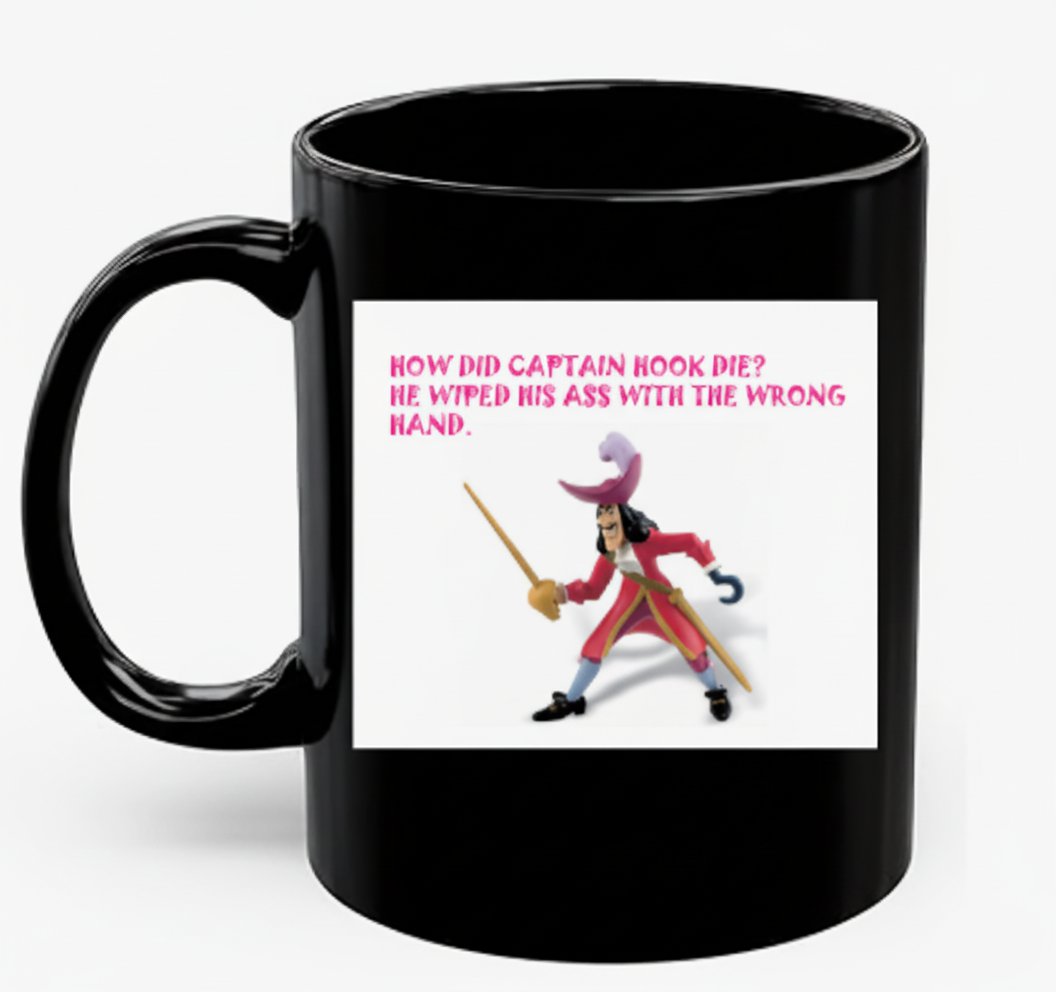 Naughty Captain Hook "Wrong Hand" Joke Black Mug