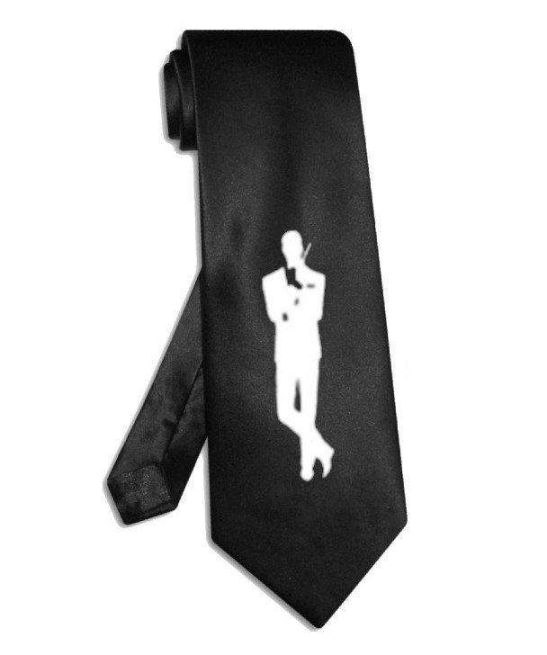 James Bond 007 tie hand-painted black and silver satin silk necktie