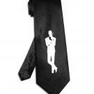 James Bond 007 tie hand-painted black and silver satin silk necktie