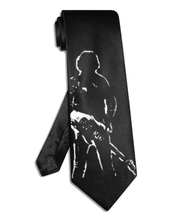 Bruce Springsteen guitar on back tie black satin silk necktie