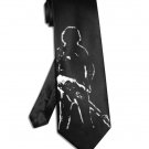 Bruce Springsteen guitar on back tie black satin silk necktie