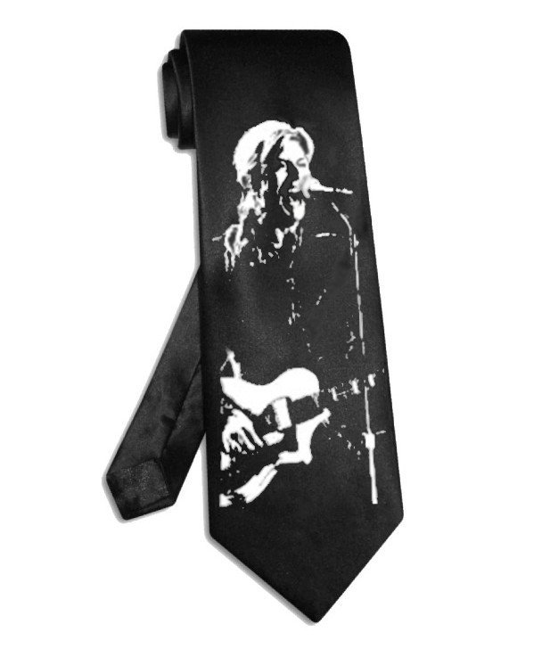 David Bowie playing guitar tie black satin silk necktie