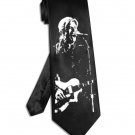 David Bowie playing guitar tie black satin silk necktie