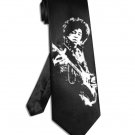 Jimi Hendrix playing guitar tie black satin silk necktie