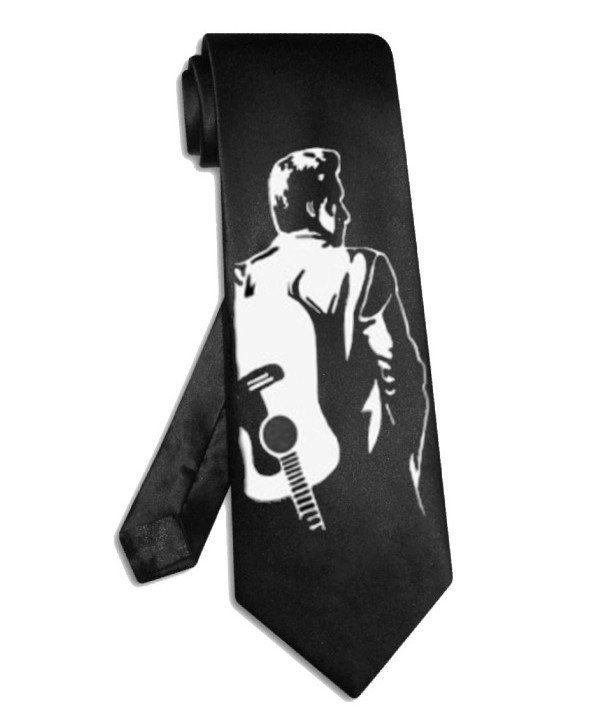 Johnny Cash guitar on back tie black satin silk necktie