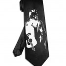 Johnny Cash guitar on back tie black satin silk necktie