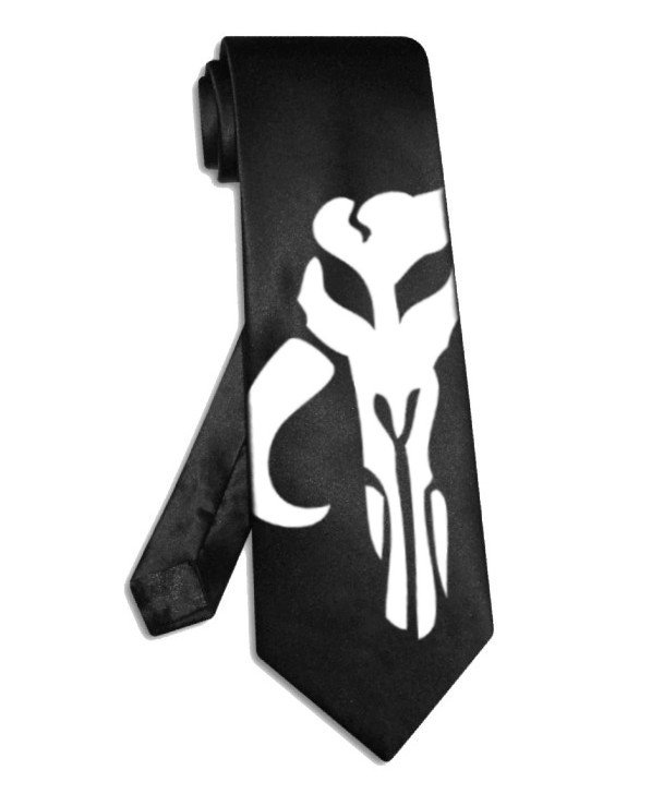 Boba Fett Mandalorian skull logo tie black satin silk star wars necktie
