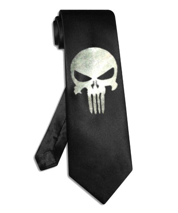 Punisher skull tie black satin silk necktie