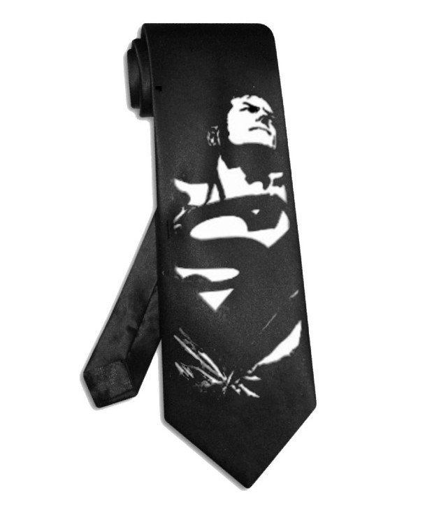 Superman necktie black satin silk DC superhero tie