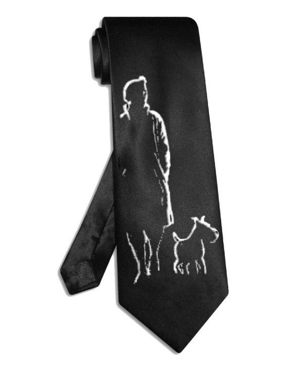 Tintin and snowy tie black satin silk necktie