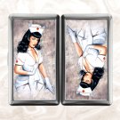 Bettie Page Nurse pin-up girl Cigarette Case Metal Wallet Business ID Credit Card Money Clip Holder