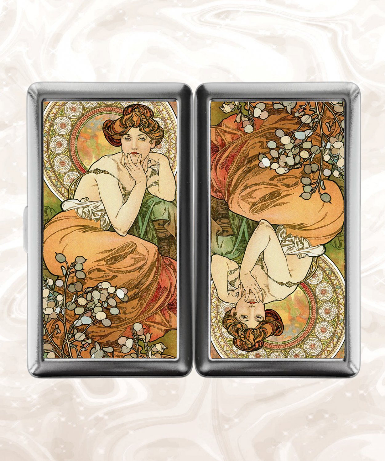 Alphonse Mucha Topaz Cigarette Case Metal Wallet Business ID Credit Card Money Clip Holder