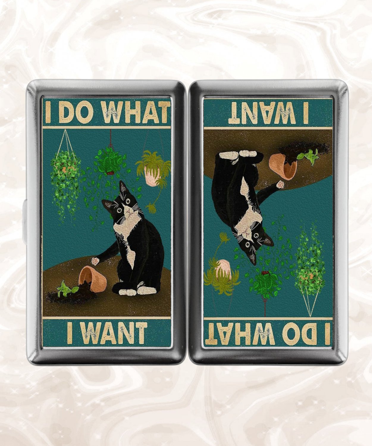Cat I Do What I Want Cigarette Case Metal Wallet Business ID Credit Card Money Clip Holder
