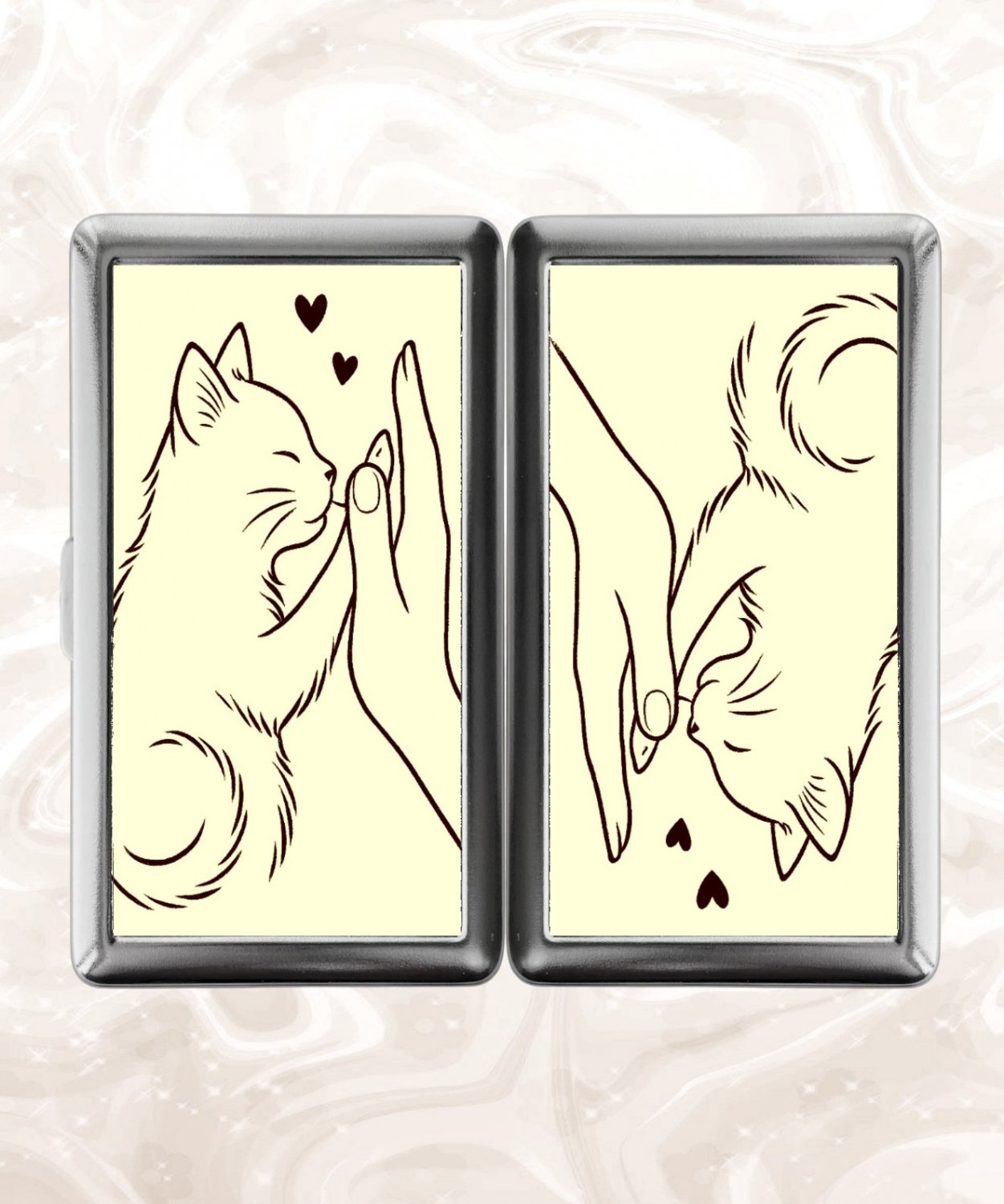 Cat High Five Cigarette Case Metal Wallet Business ID Credit Card Money Clip Holder