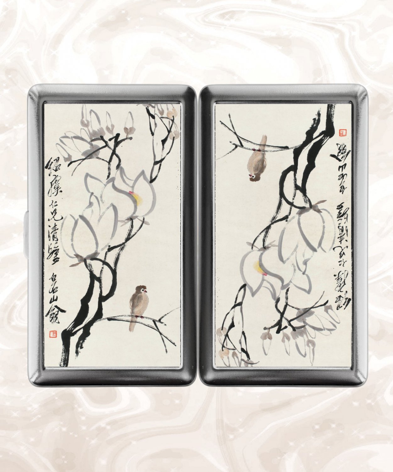 Chinese Bird and Magnolia Flower Cigarette Case Card Holder