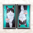 Coffee Cat Cigarette Case Metal Wallet Business ID Credit Card Money Clip Holder