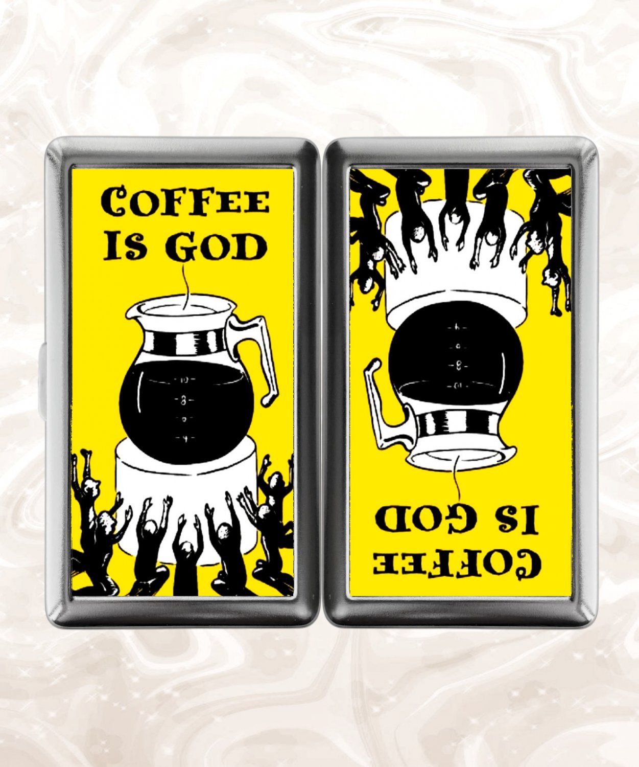 Coffee is God funny humor Cigarette Case Metal Wallet Business ID Credit Card Money Clip Holder