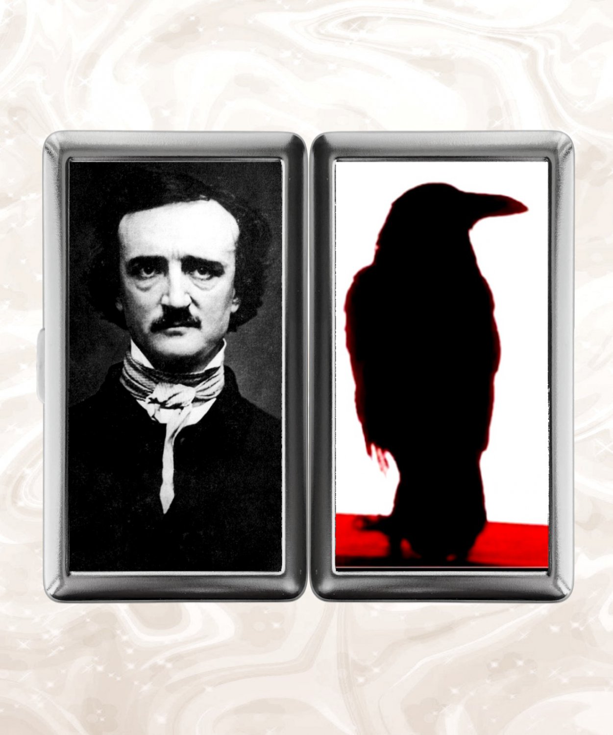 Edgar Allan Poe nevermore raven Cigarette Case Metal Wallet Business ID Credit Card Holder