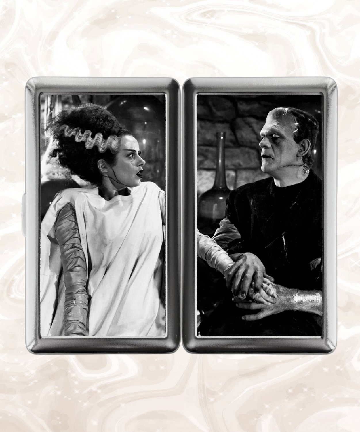 Frankenstein and Bride Cigarette Case Metal Wallet Business ID Credit Card Money Clip Holder