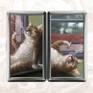 House Cat Smoking Lounging in Window Pane Cigarette Case Card Holder