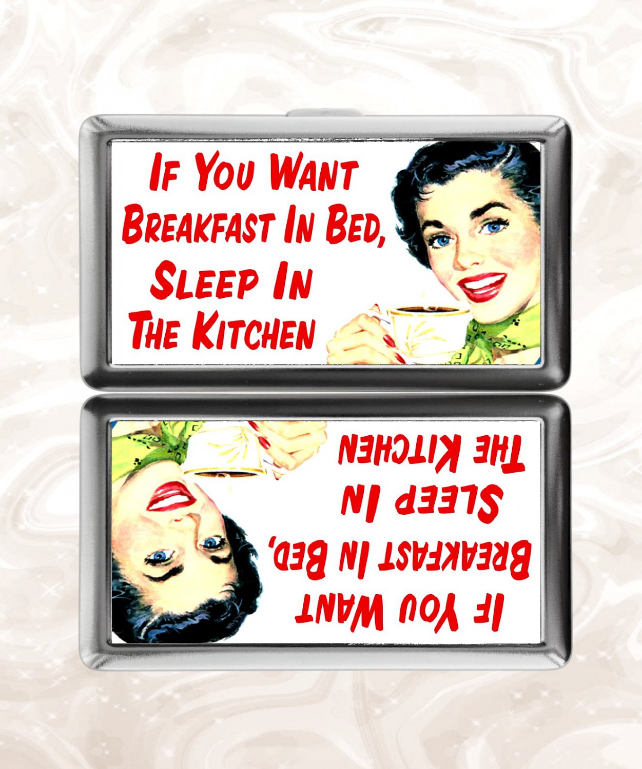 if you want breakfast in bed sleep in the kitchen retro funny humor Cigarette Case Card Holder