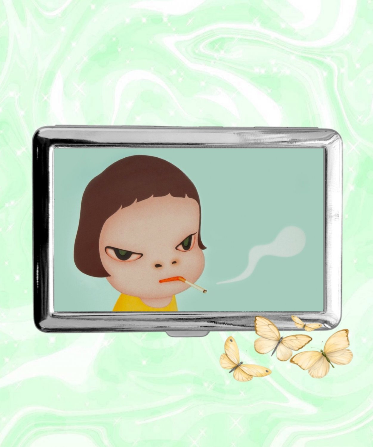 Yoshitomo Nara Too Young to Die Cigarette Case Metal Wallet ID Business Credit Card Money Holder