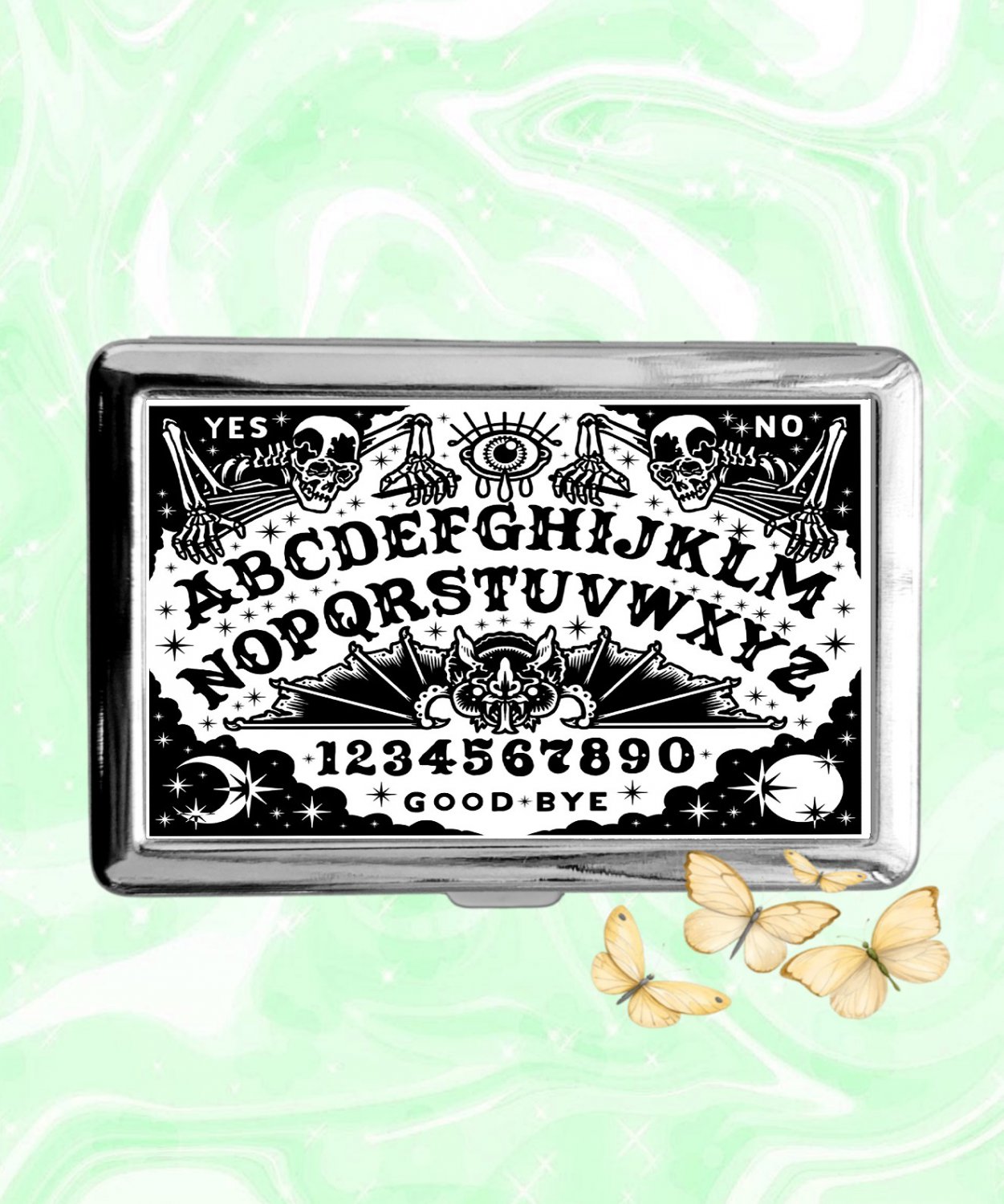 Ouija board skull skeleton Cigarette Case Metal Wallet ID Business Credit Card Money Holder