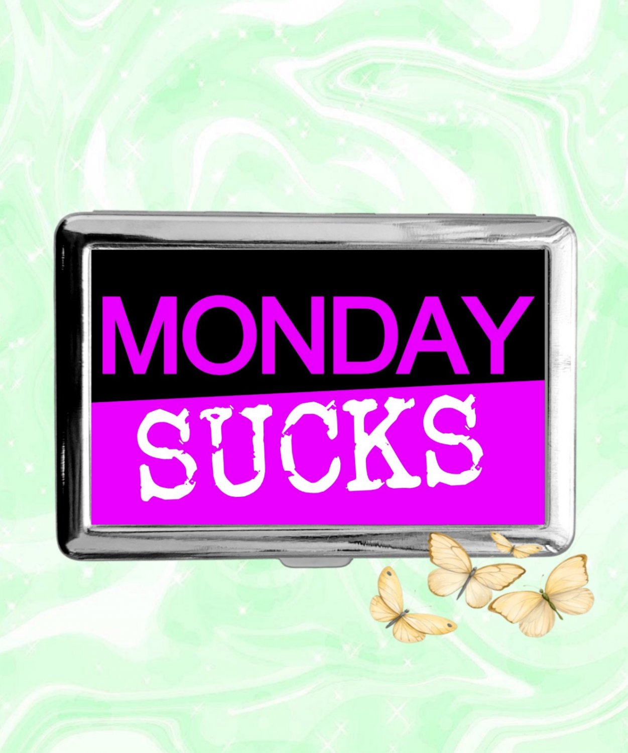 Monday Sucks funny humor Cigarette Case Metal Wallet ID Business Credit Card Money Holder