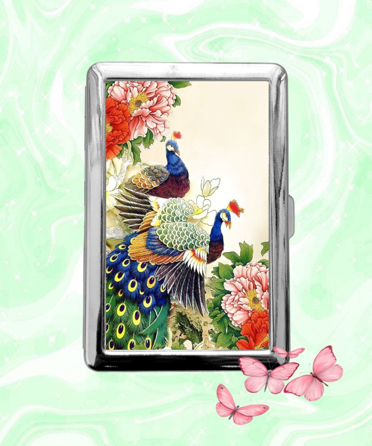 Chinese Peacock Art Cigarette Case Metal Wallet ID Business Credit Card Money Holder