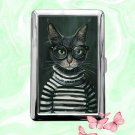 Cat in Glasses Cigarette Case Metal Wallet ID Business Credit Card Money Holder