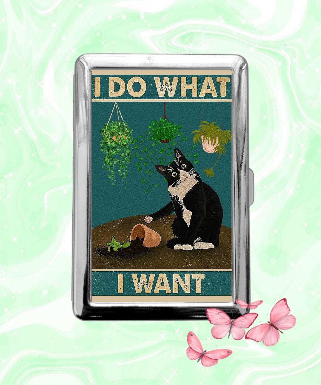 Cat I Do What I want funny Cigarette Case Metal Wallet ID Business Credit Card Money Holder