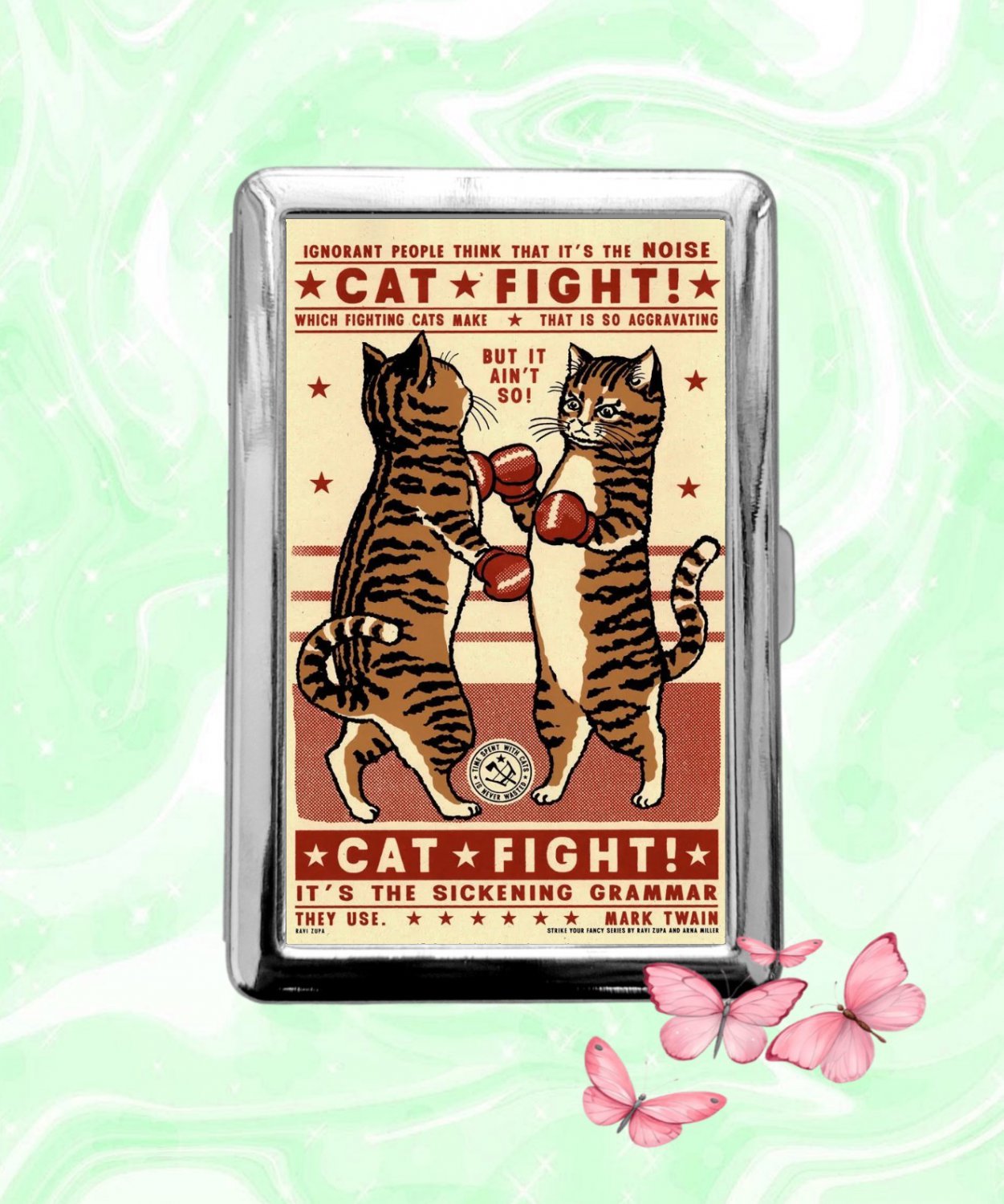 Cat Fight Sickening Grammar Ravi Zupa Cigarette Case ID Business Credit Card Holder