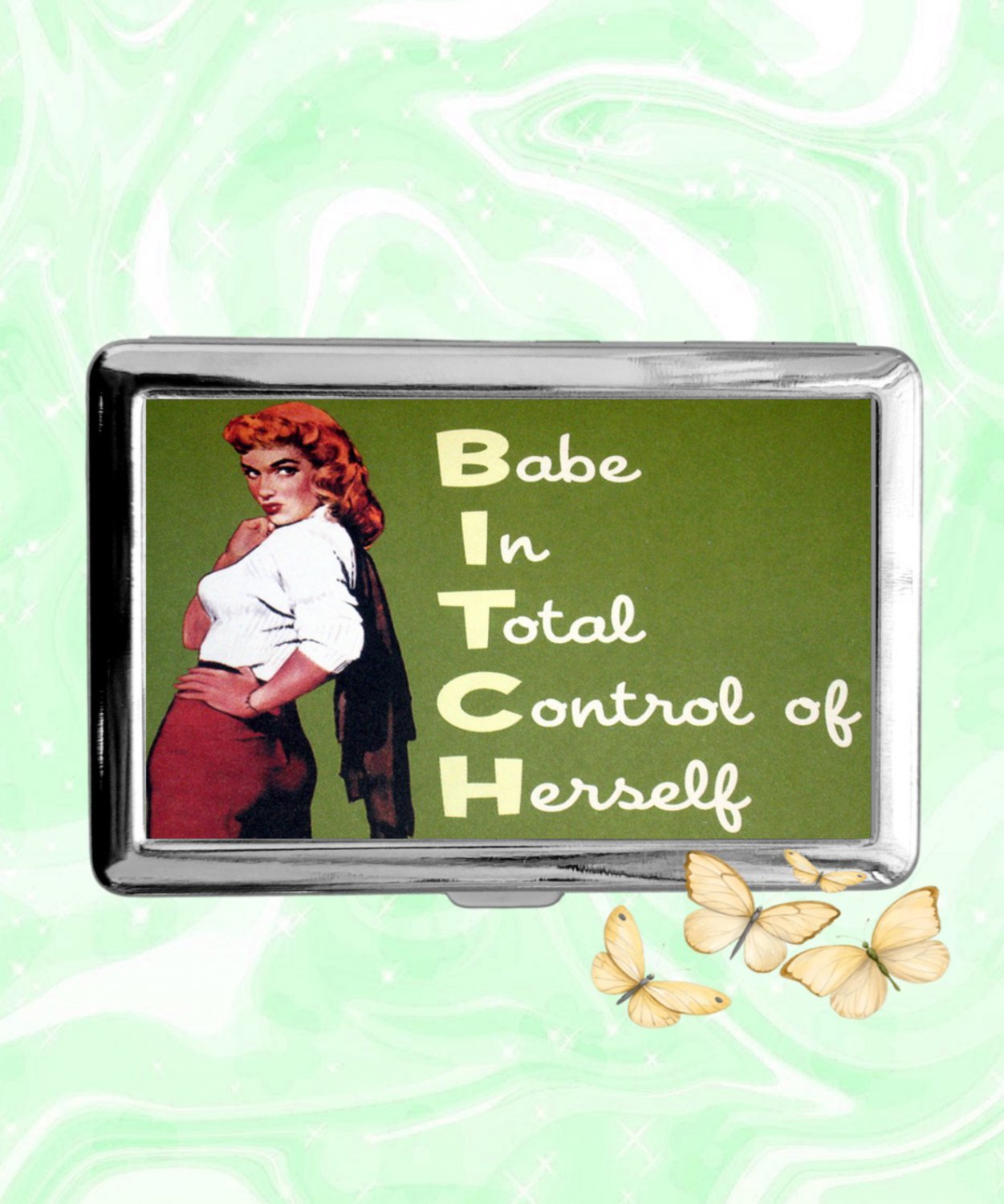 babe in total control of herself funny humor Cigarette Case Card Money Holder